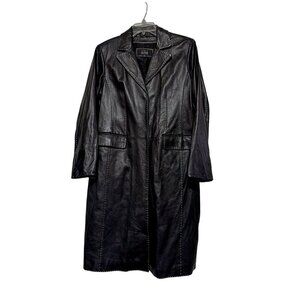 VTG Wilsons Pelle Leather Trench Coat XL Contrast Stitching Butter Soft Italian